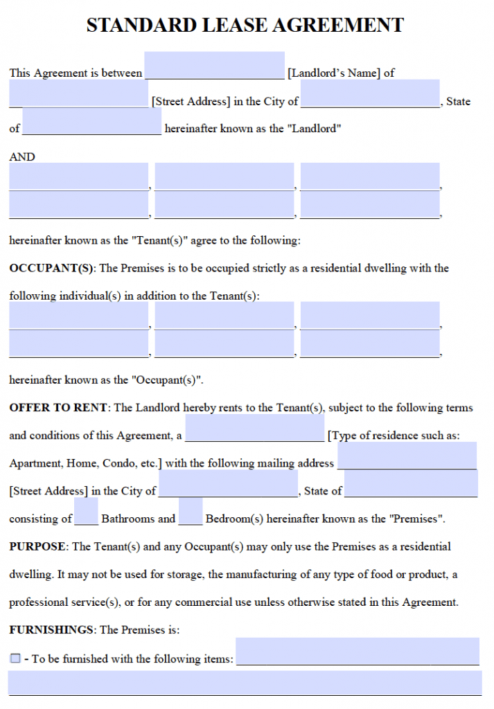 Free Standard (1Year) Lease Agreement Template PDF and Word