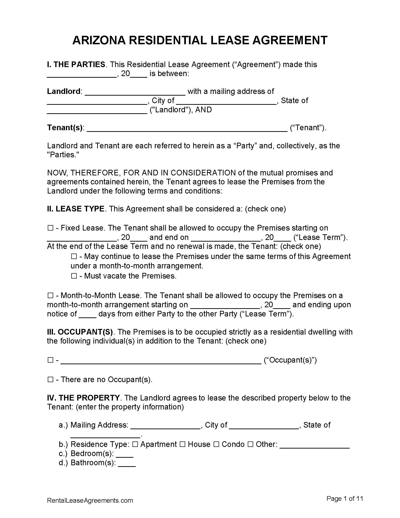 free arizona residential lease agreement pdf