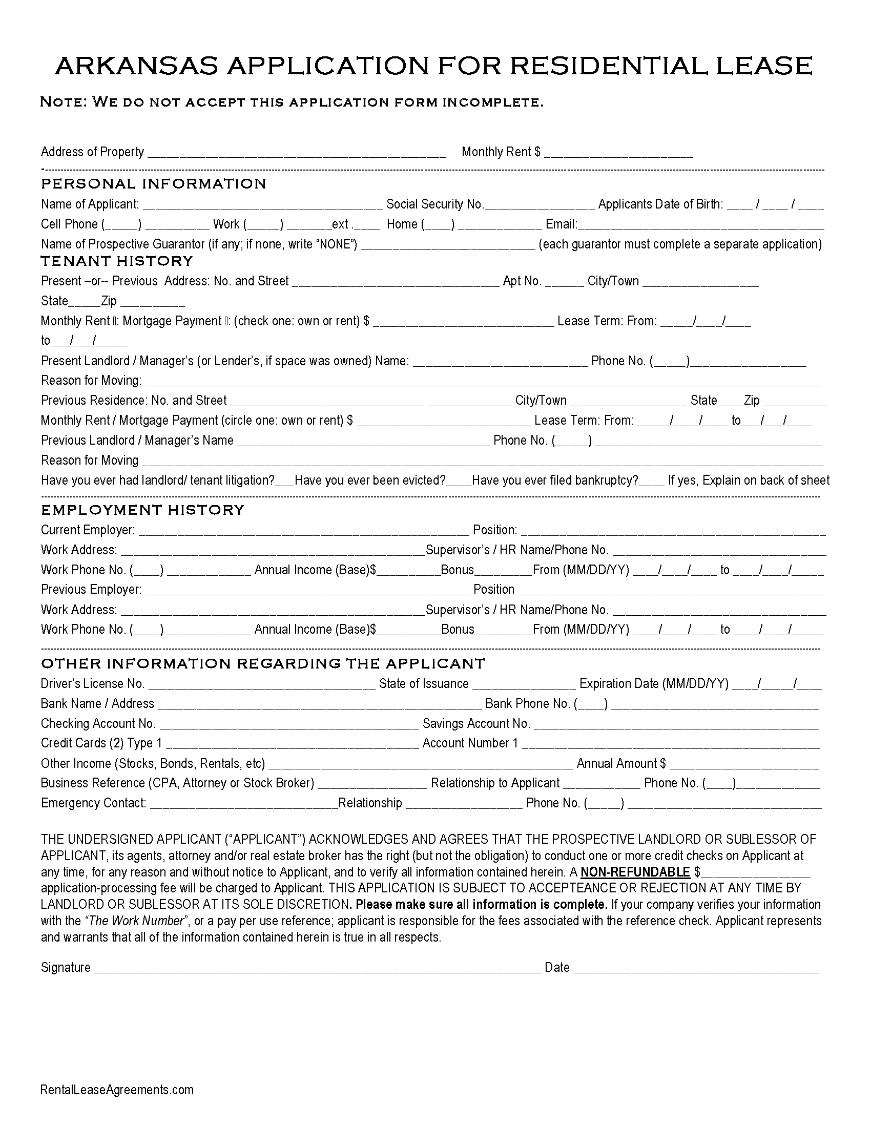 free arkansas rental application form pdf