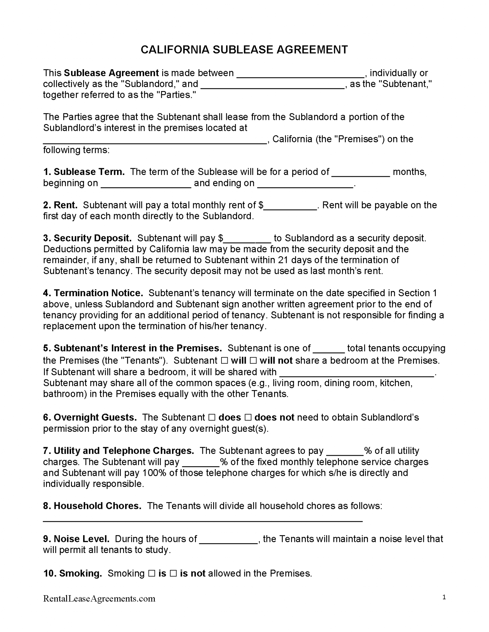 Free California Rental Lease Agreements | PDF - MS Word