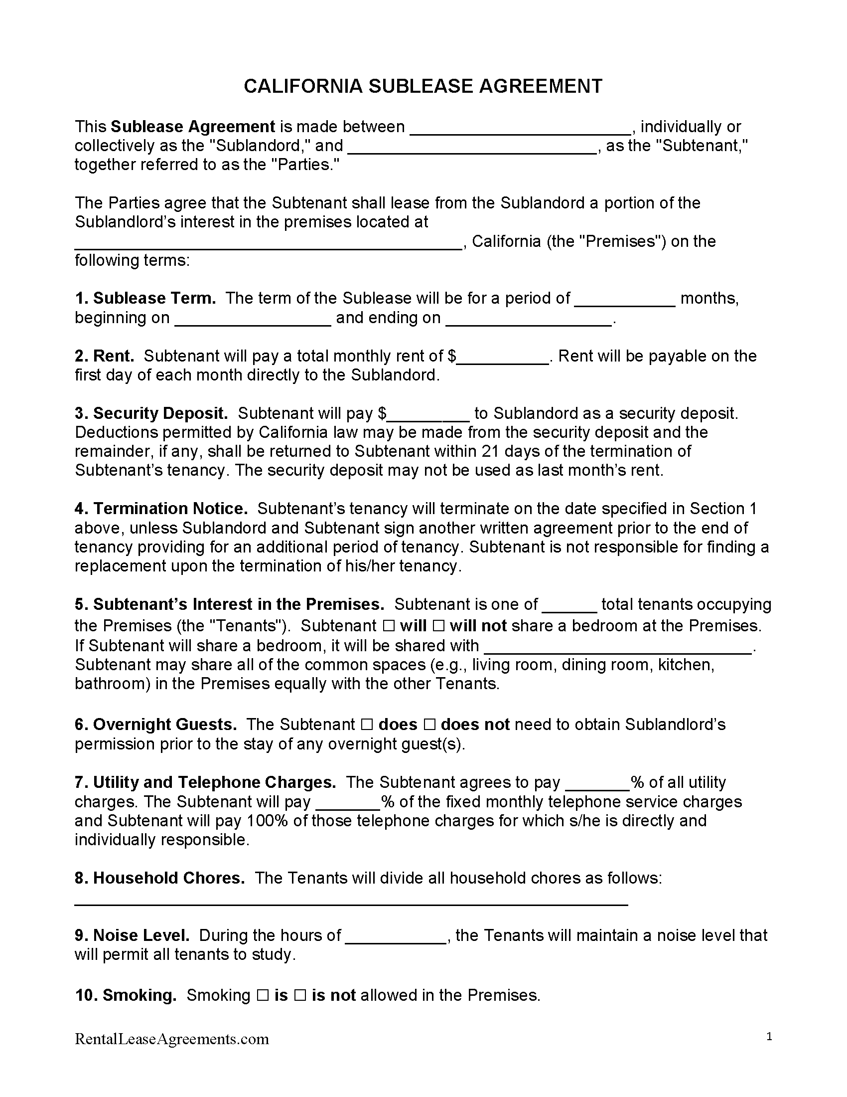 Sublease Agreement Template Doc from rentalleaseagreements.com