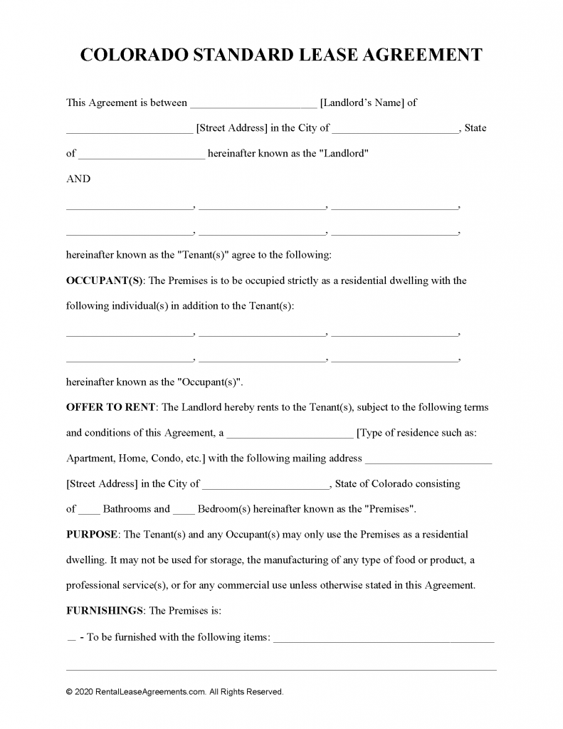 Free Colorado Residential Lease Agreement | PDF – MS Word