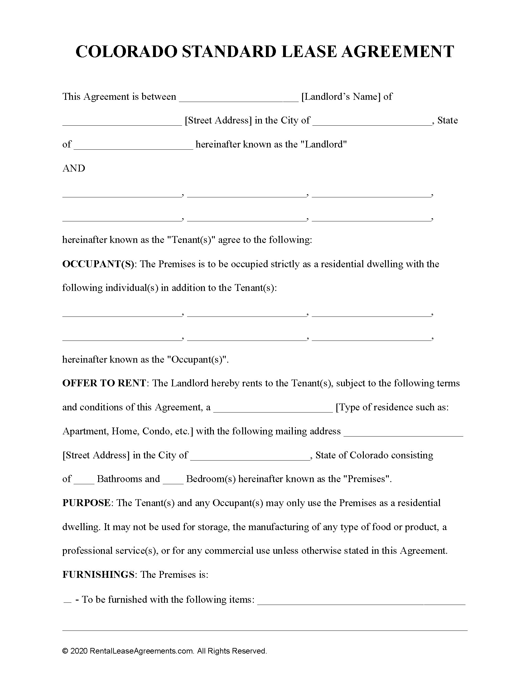 Free Colorado Residential Lease Agreement PDF