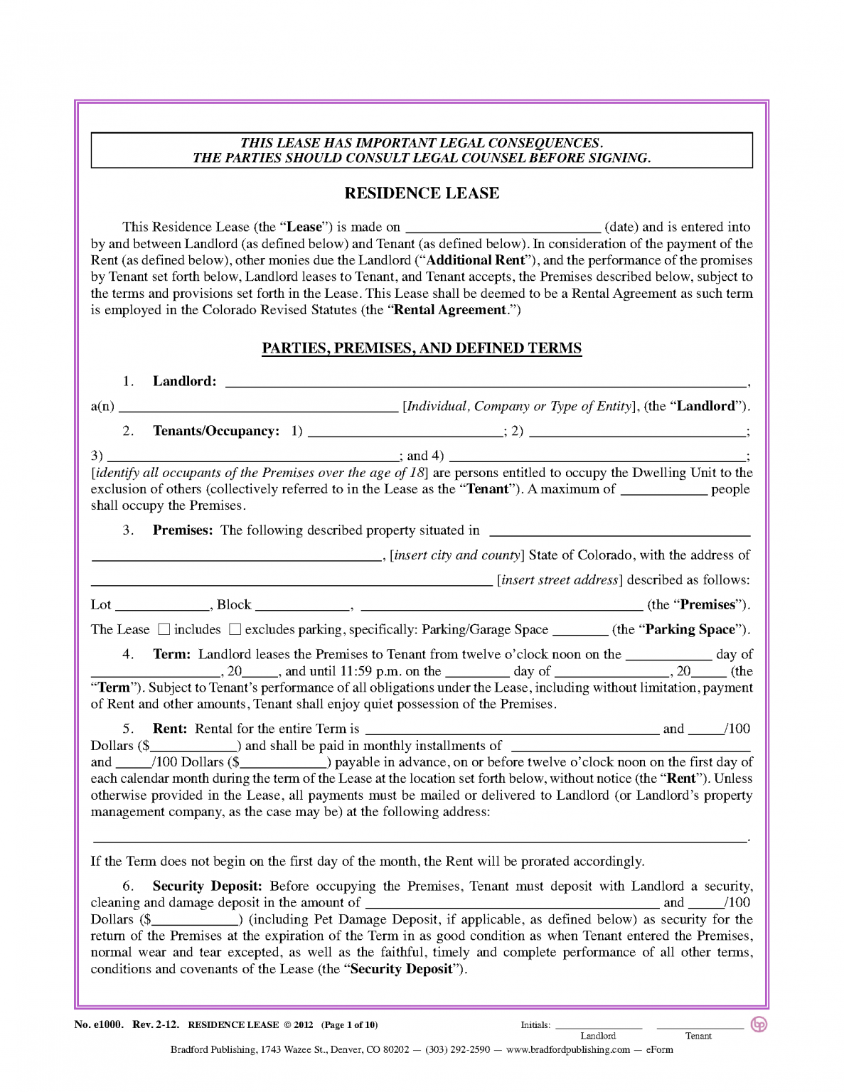 Colorado Residential Lease Agreement Template