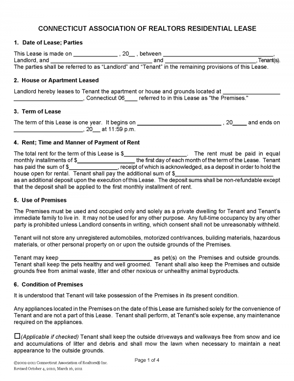 Free Connecticut Residential Lease Agreement | PDF - MS Word
