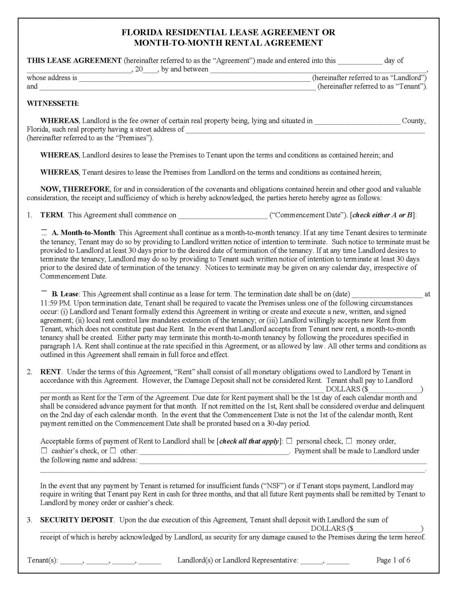 Free Florida Rental Lease Agreements Pdf Ms Word 1103