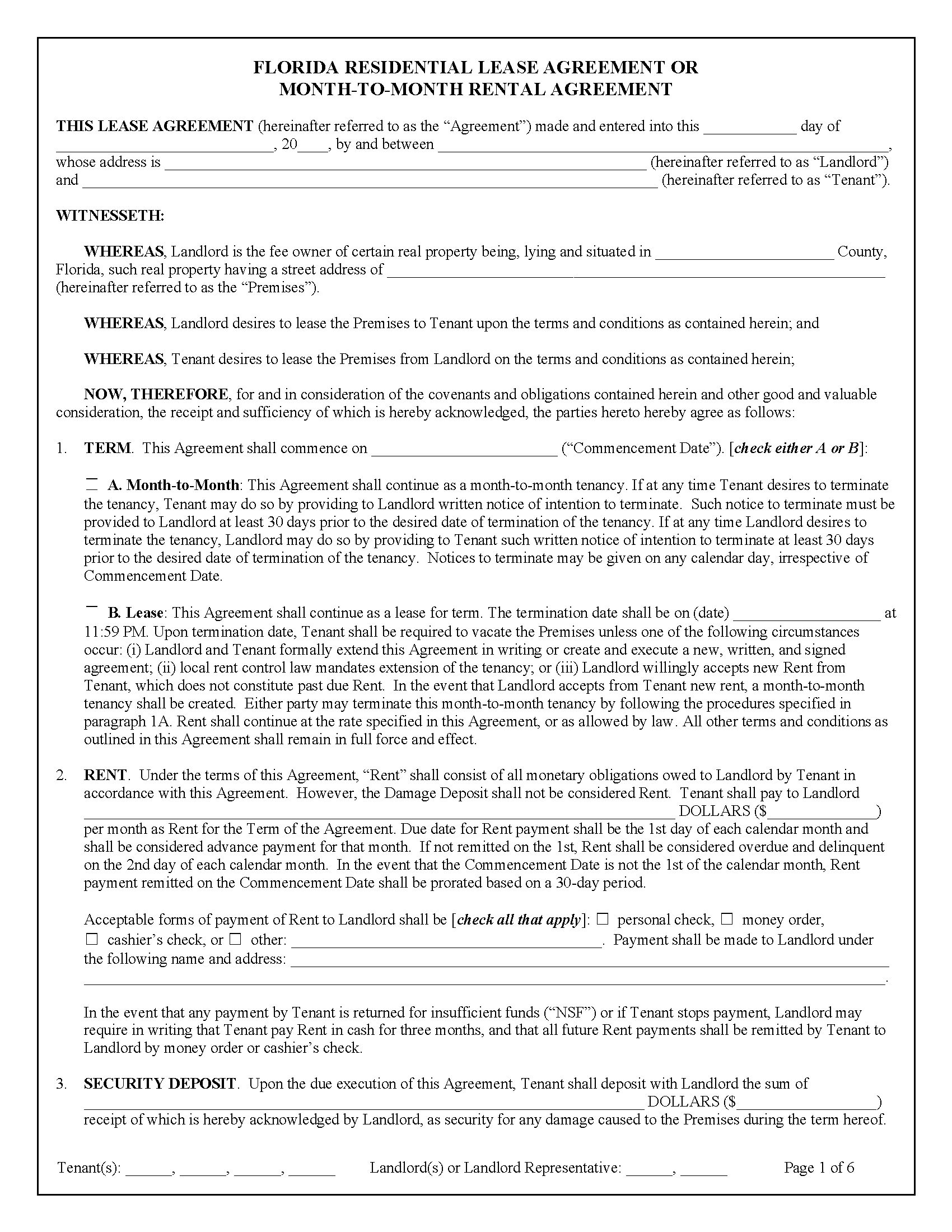 free florida residential lease agreement pdf ms word free printable