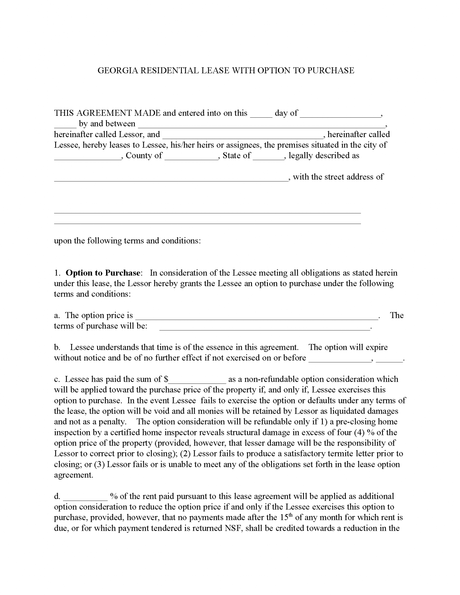Free Georgia Residential Lease Agreement PDF