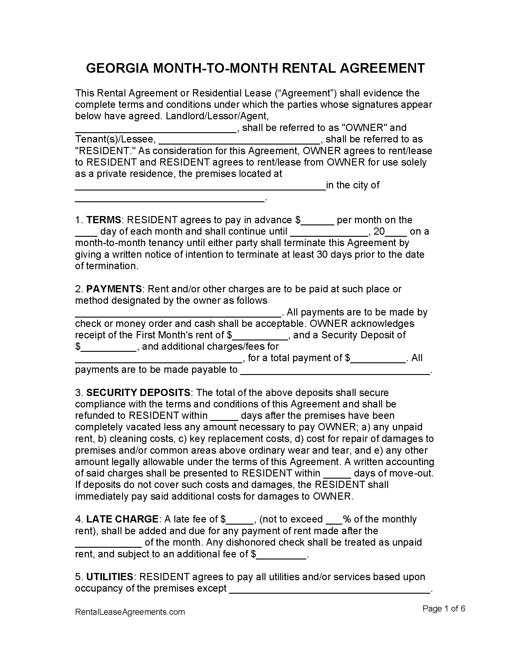 Printable Lease Agreement In Ga Printable Form Templates and Letter
