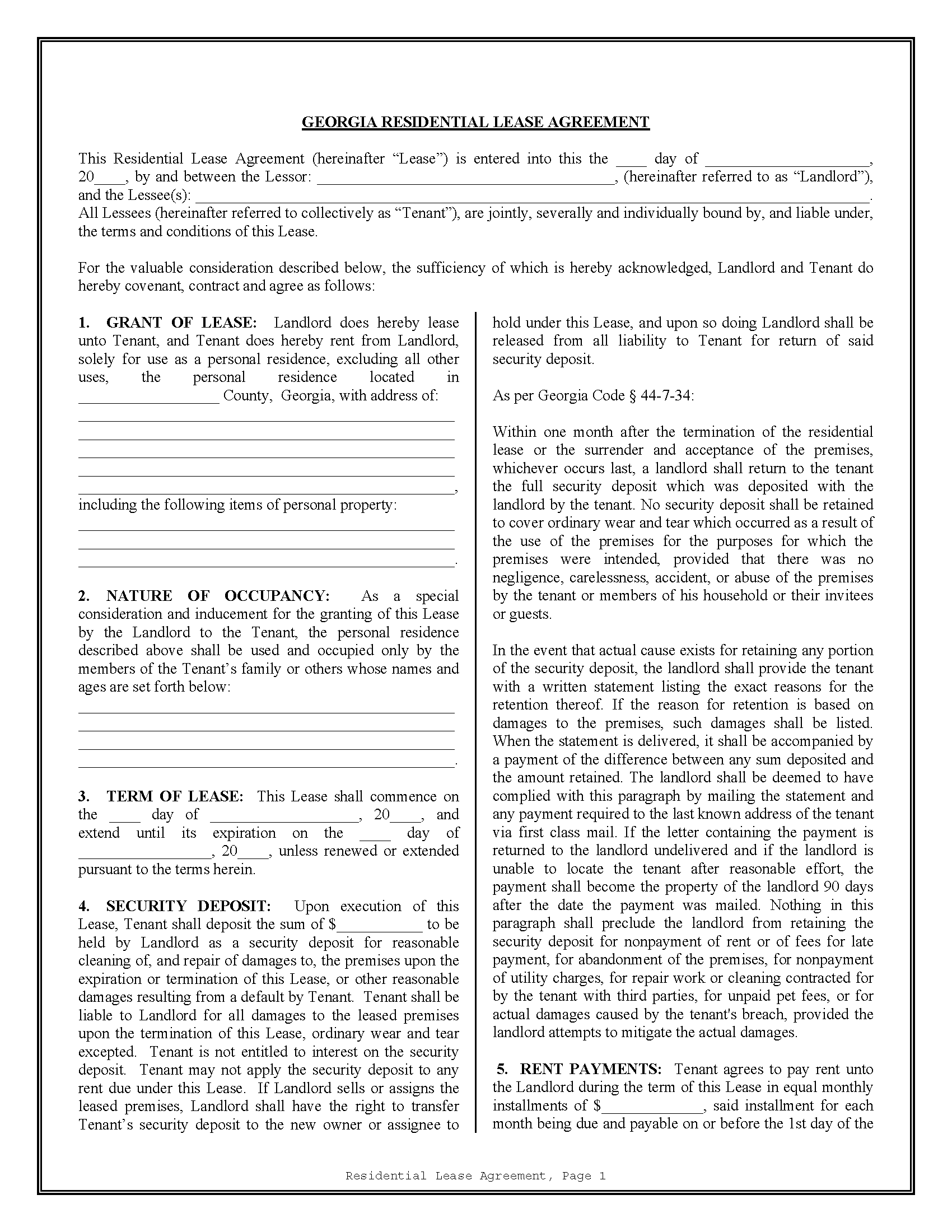 Free Residential Lease Agreement PDF
