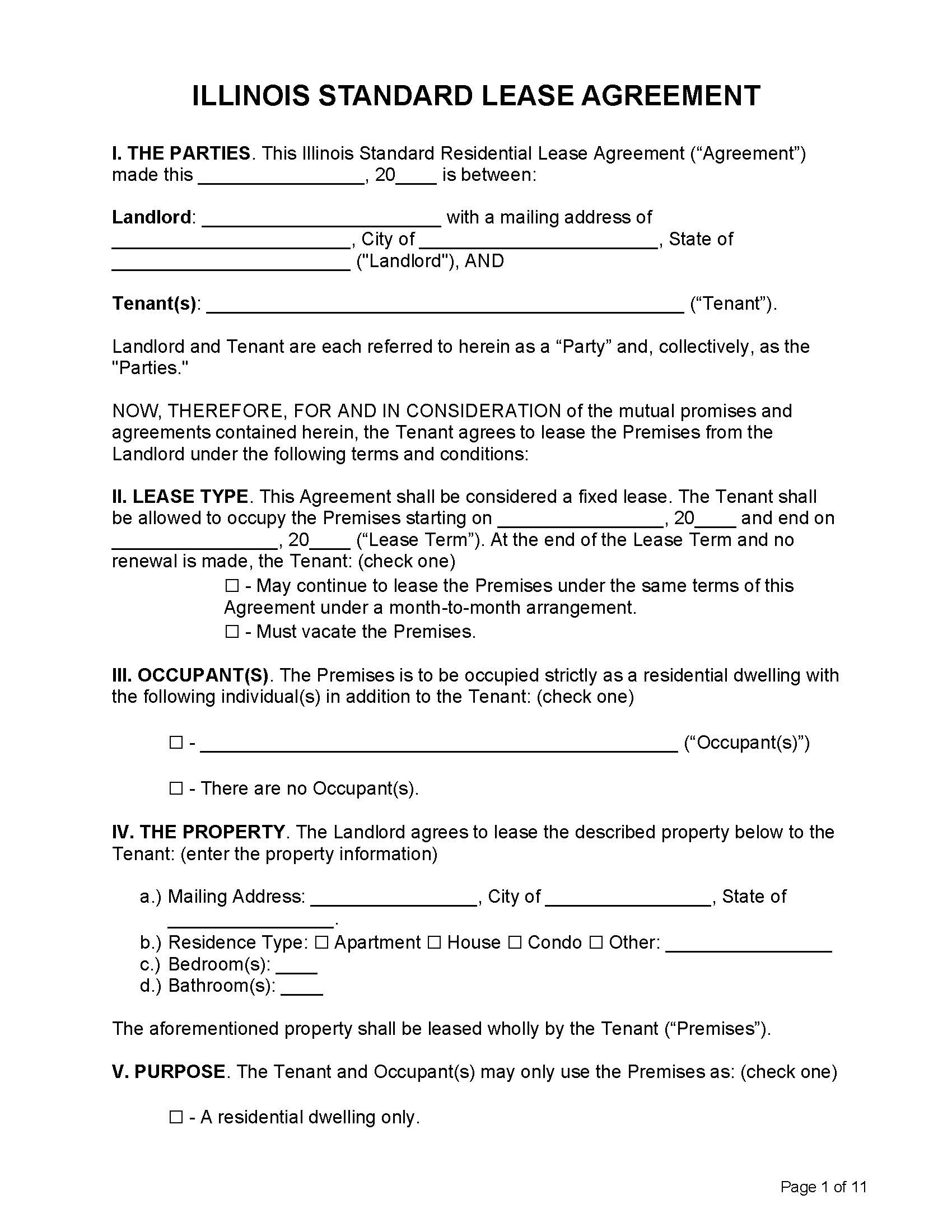 Free Illinois Lease Agreements Residential Commercial Pdf Word Eforms 