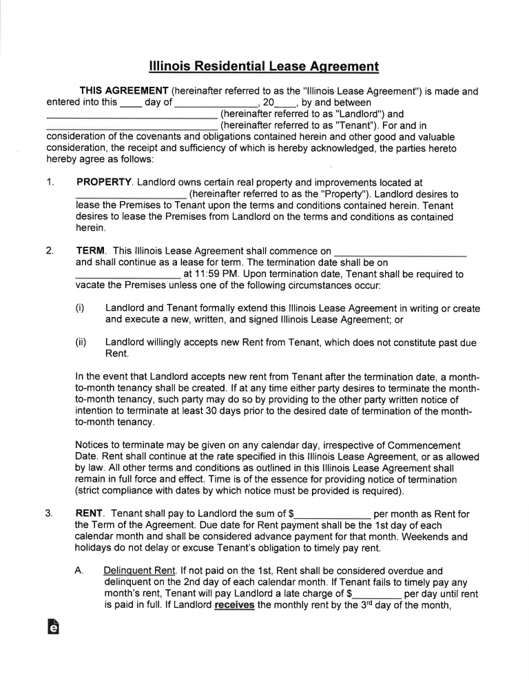 Free Illinois Residential Lease Agreement | PDF
