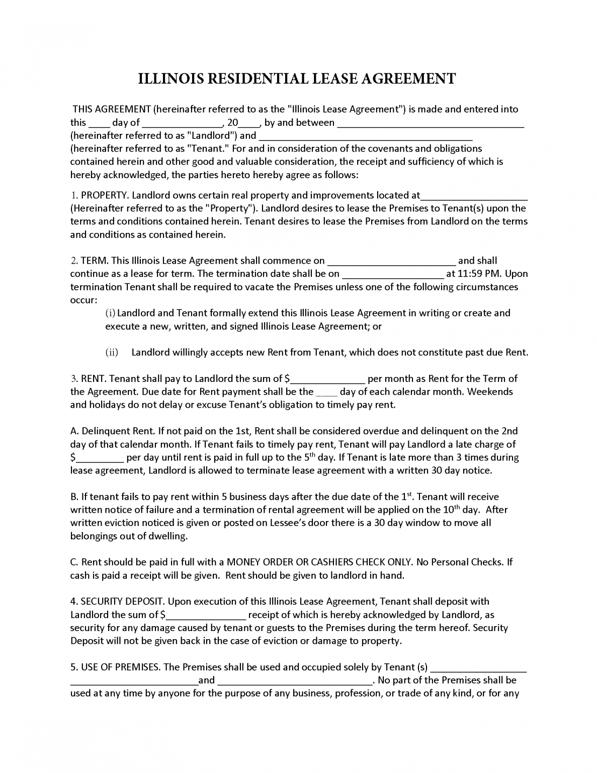 Free Illinois Residential Lease Agreement PDF