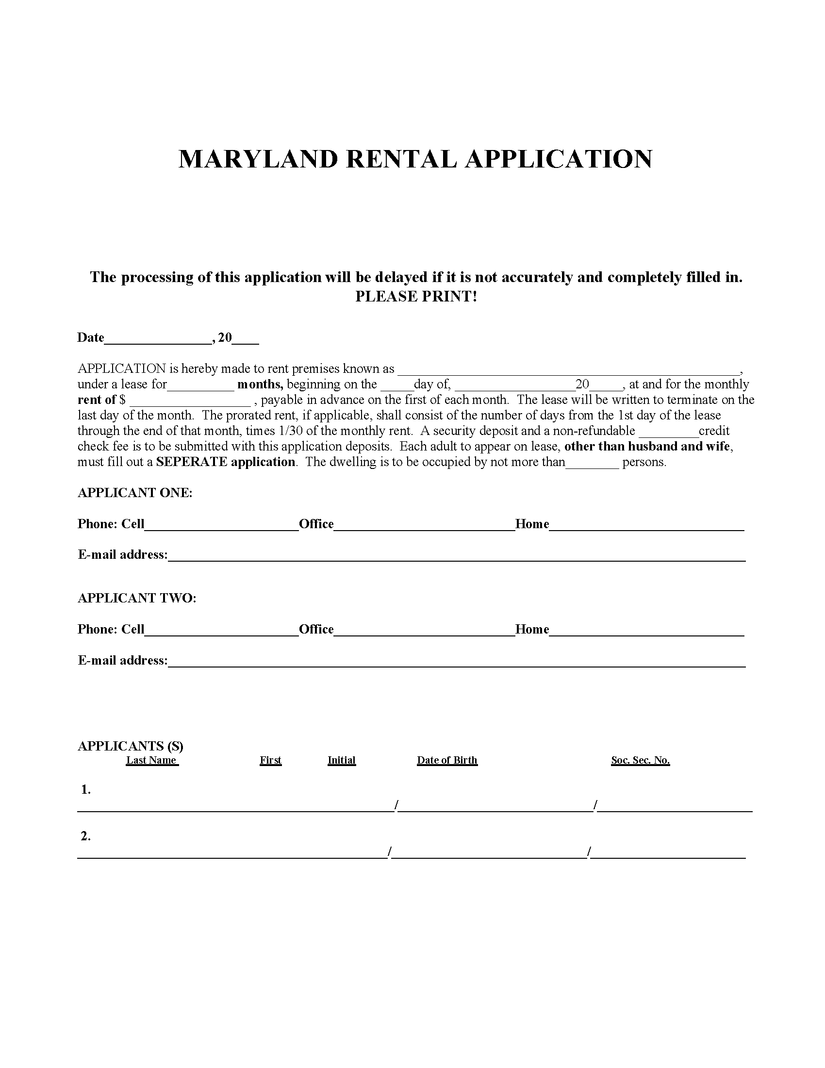 free maryland rental application pdf