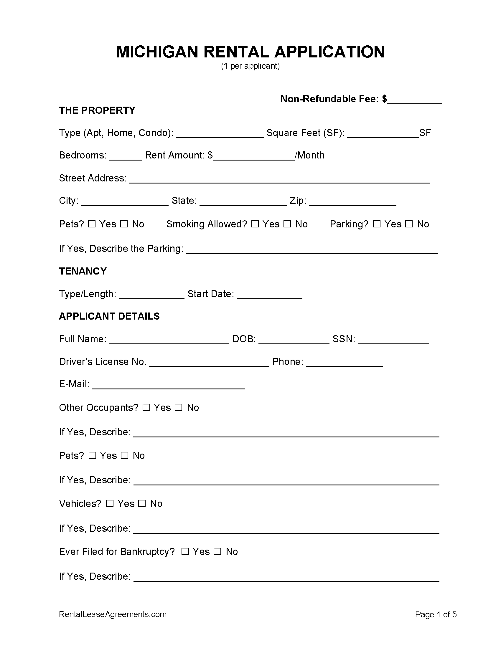 Printable Rental Application Template from rentalleaseagreements.com