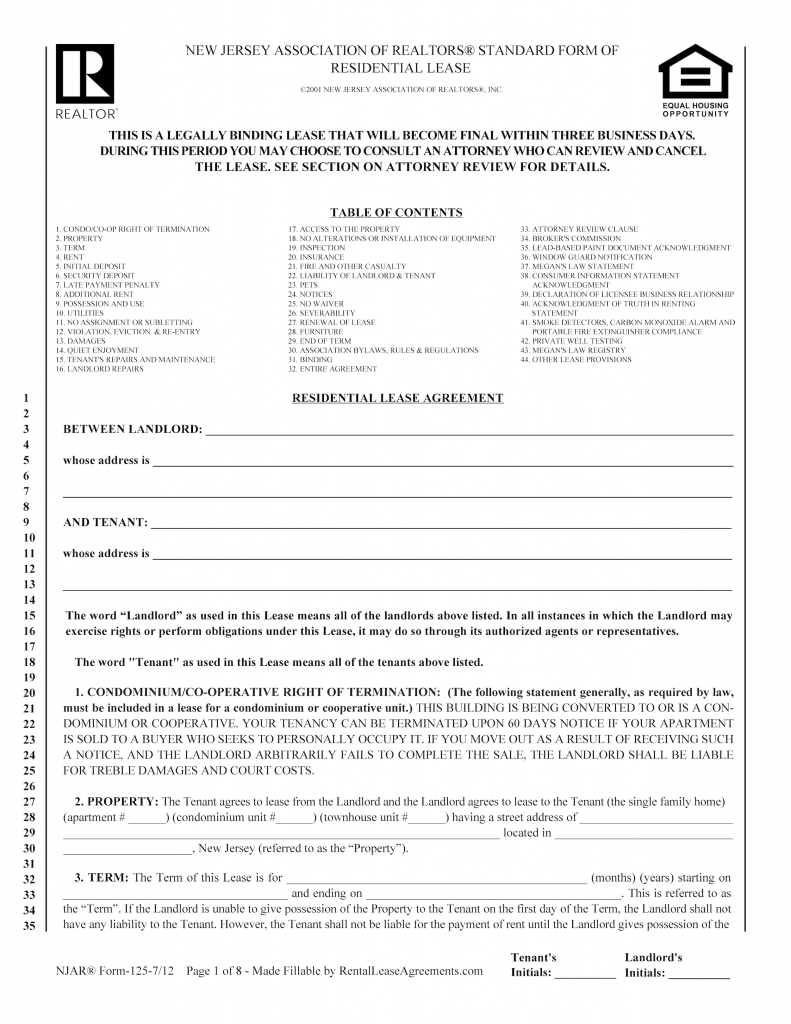 Nj Lease Agreement Free Template 3337