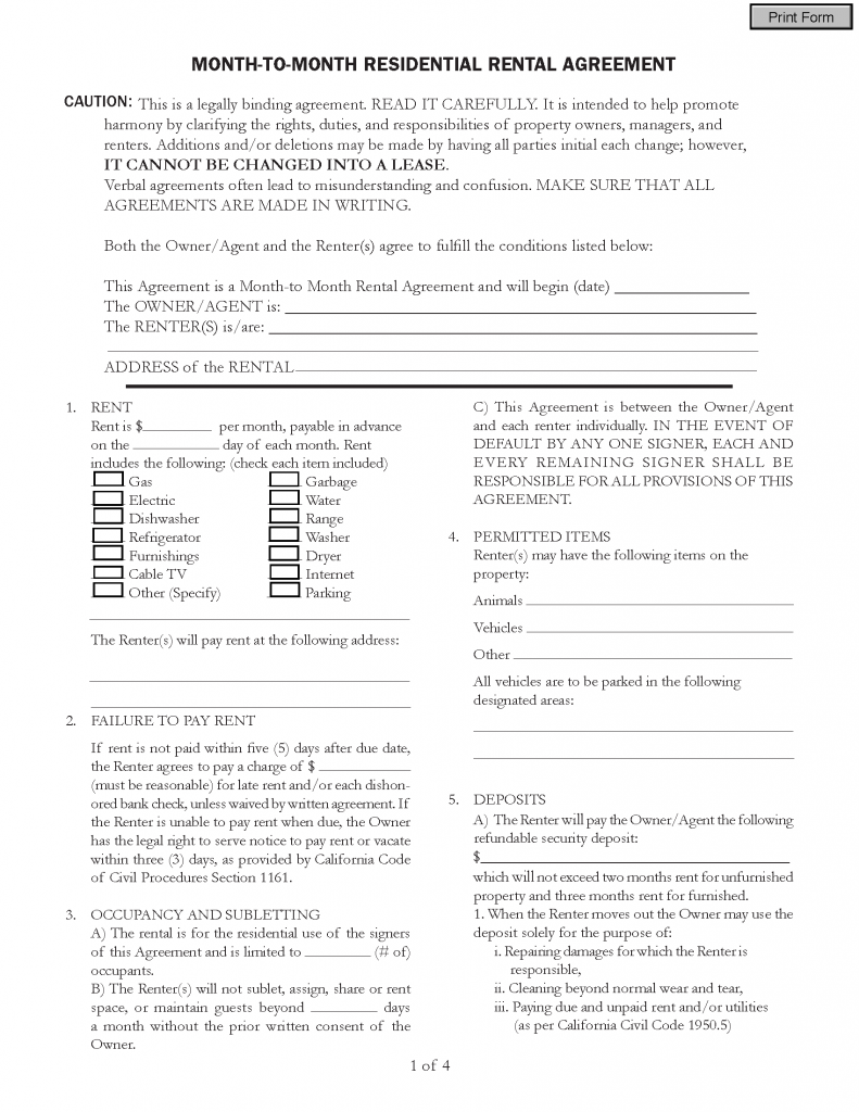 Free California Rental Lease Agreements PDF MS Word