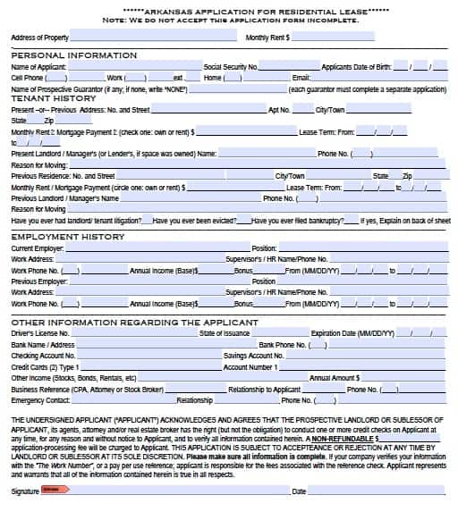 Free Arkansas Rental Application Form – PDF Template