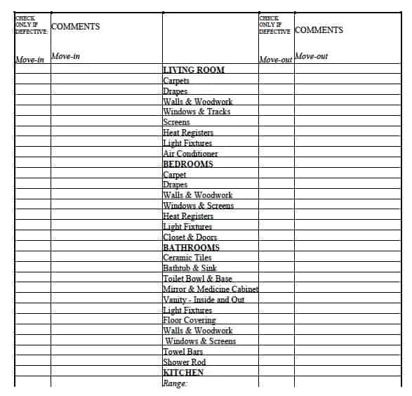 Free Move-In / Move-Out Checklist For Landlord & Tenant, PDF