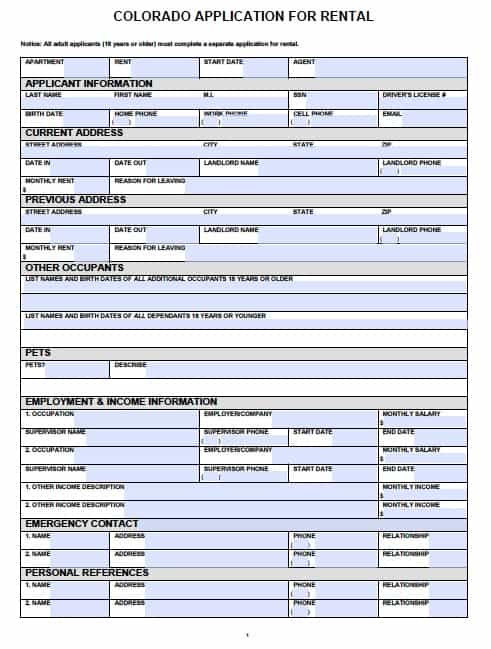 Free Colorado Rental Application Template