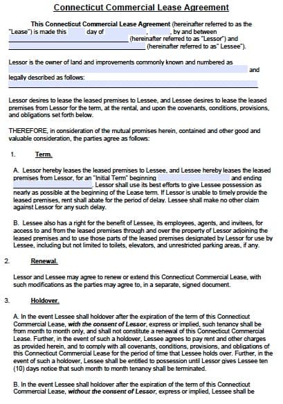 Free Connecticut Commercial Lease Agreement Template Pdf Word 6692