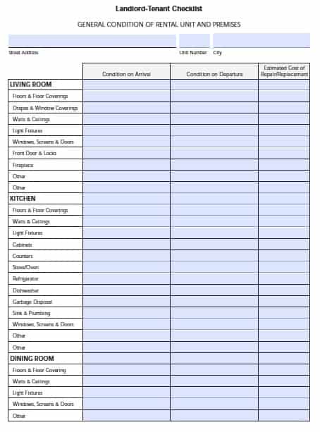 Rental Checklist Walkthrough Printable