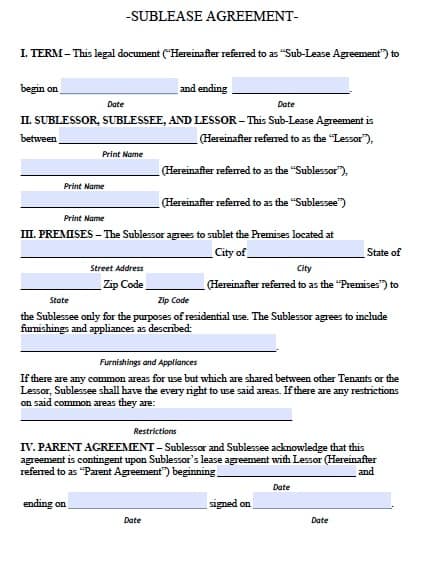 Free Nebraska Sublease Agreement Form – PDF Template