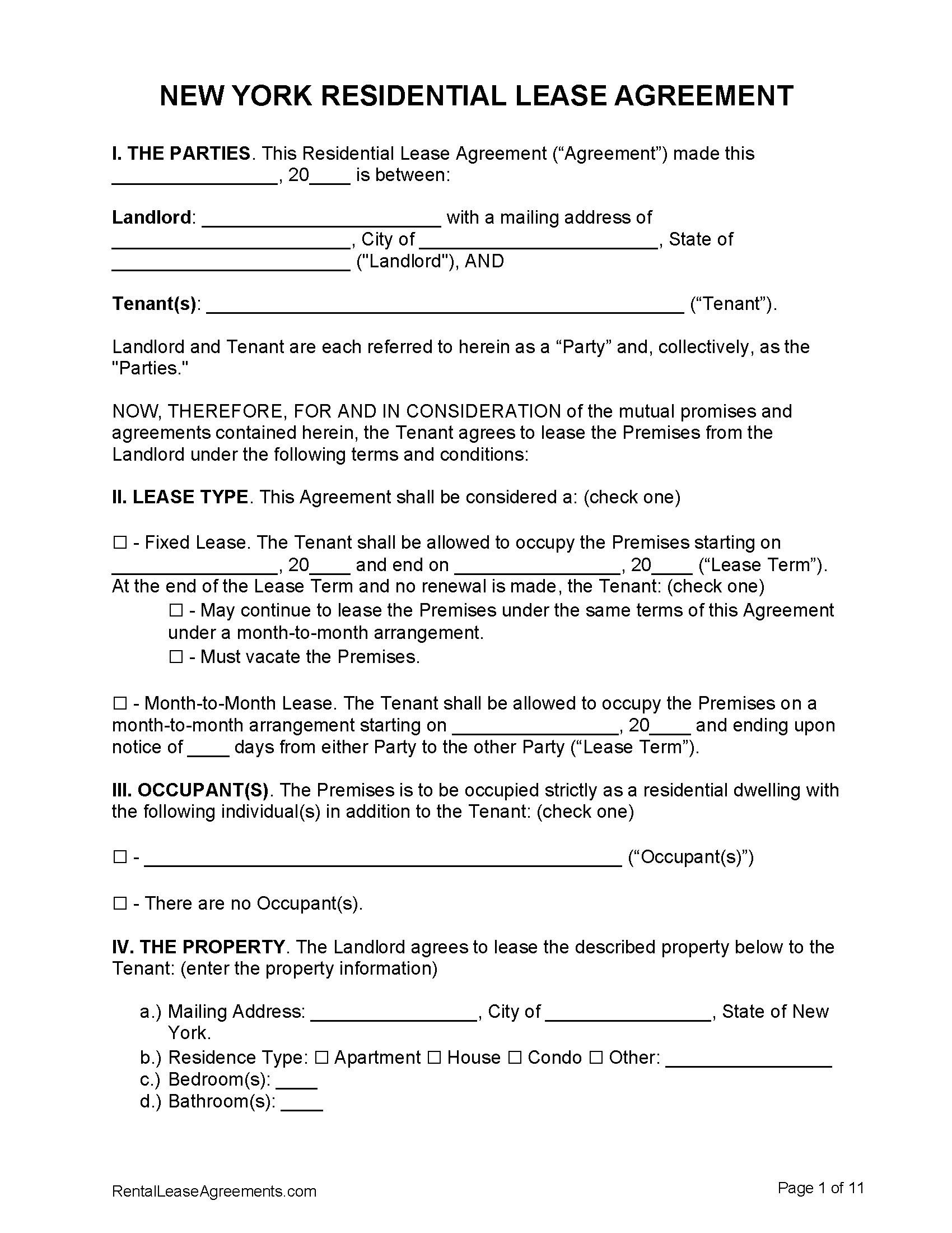 Standard Lease Agreement Template New York Printable Form Templates And Letter 5366