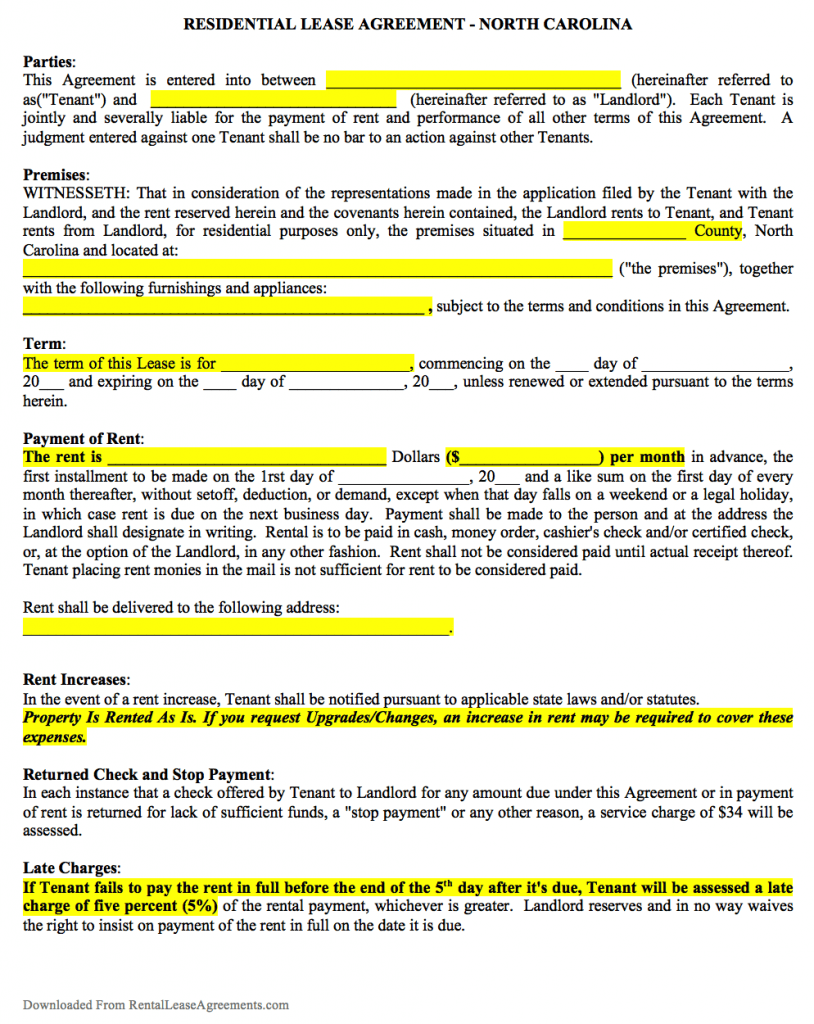 free-north-carolina-standard-residential-lease-agreement-pdf-template