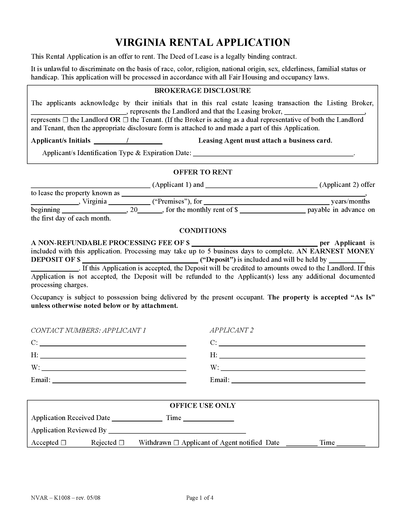 free virginia rental application pdf