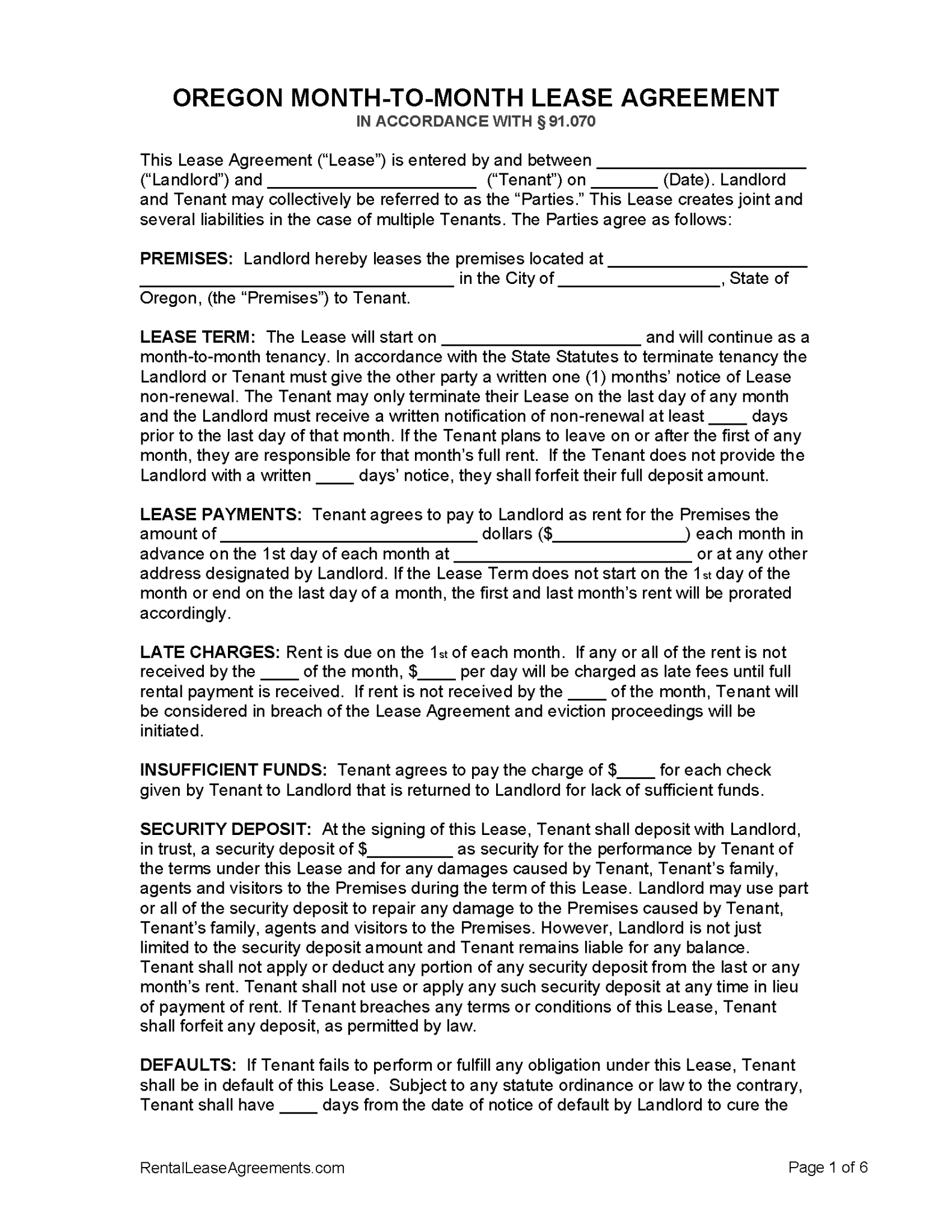 Free Oregon Rental Lease Agreements PDF MS Word