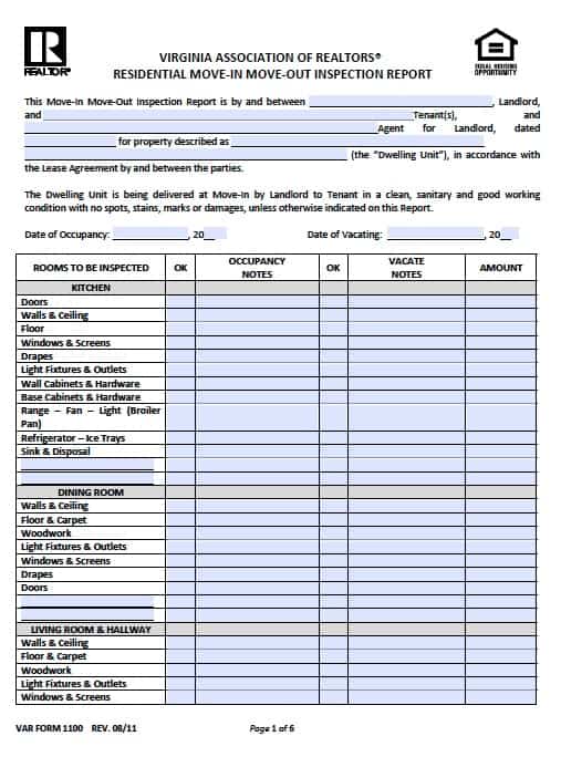 Move In/Move Out Inspection Report Form