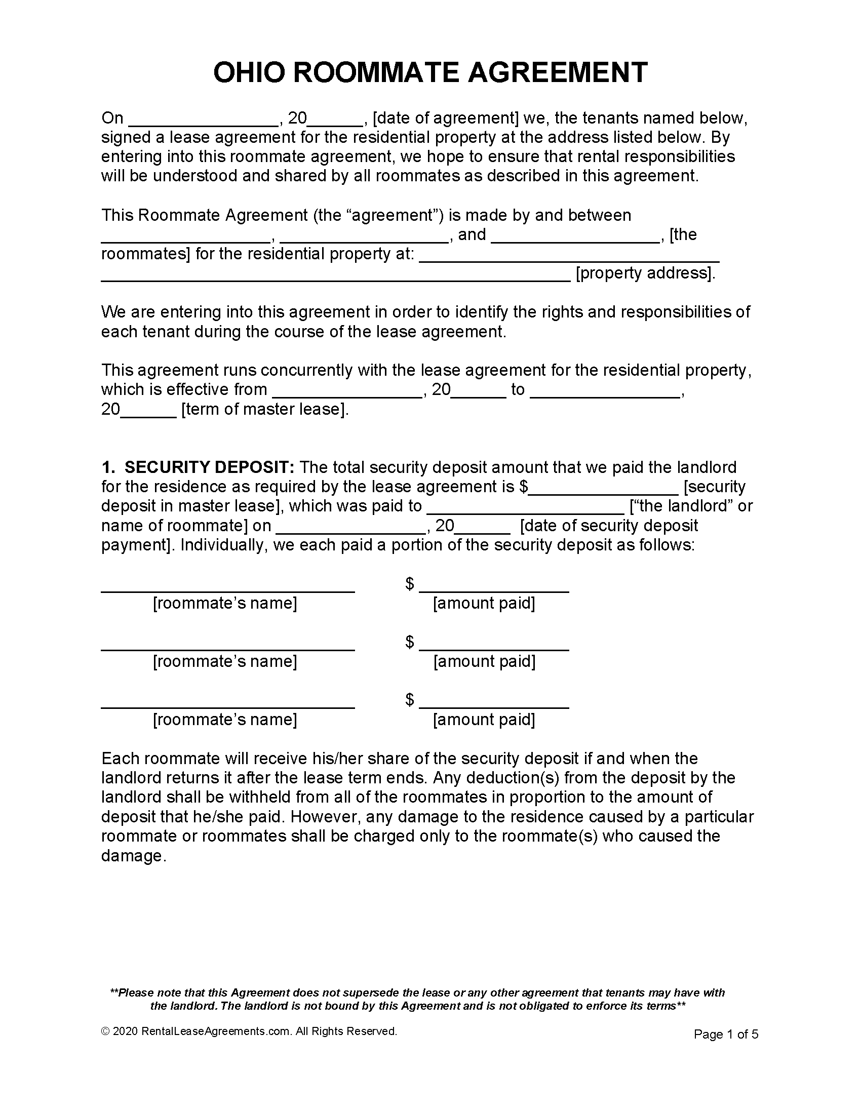 free ohio standard residential lease agreement template pdf word eforms