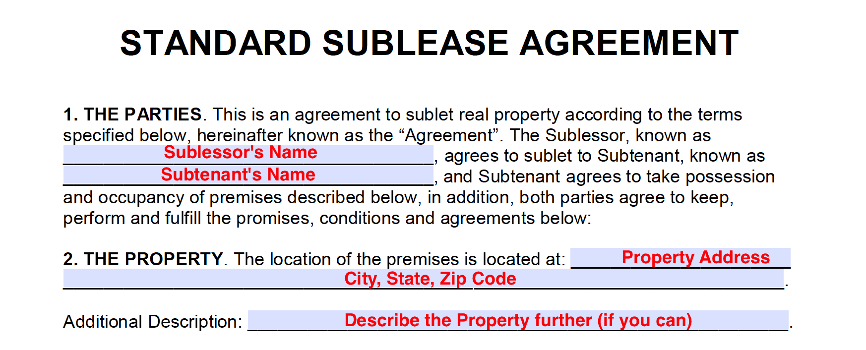 Free Sublease Agreement Template  PDF - Word