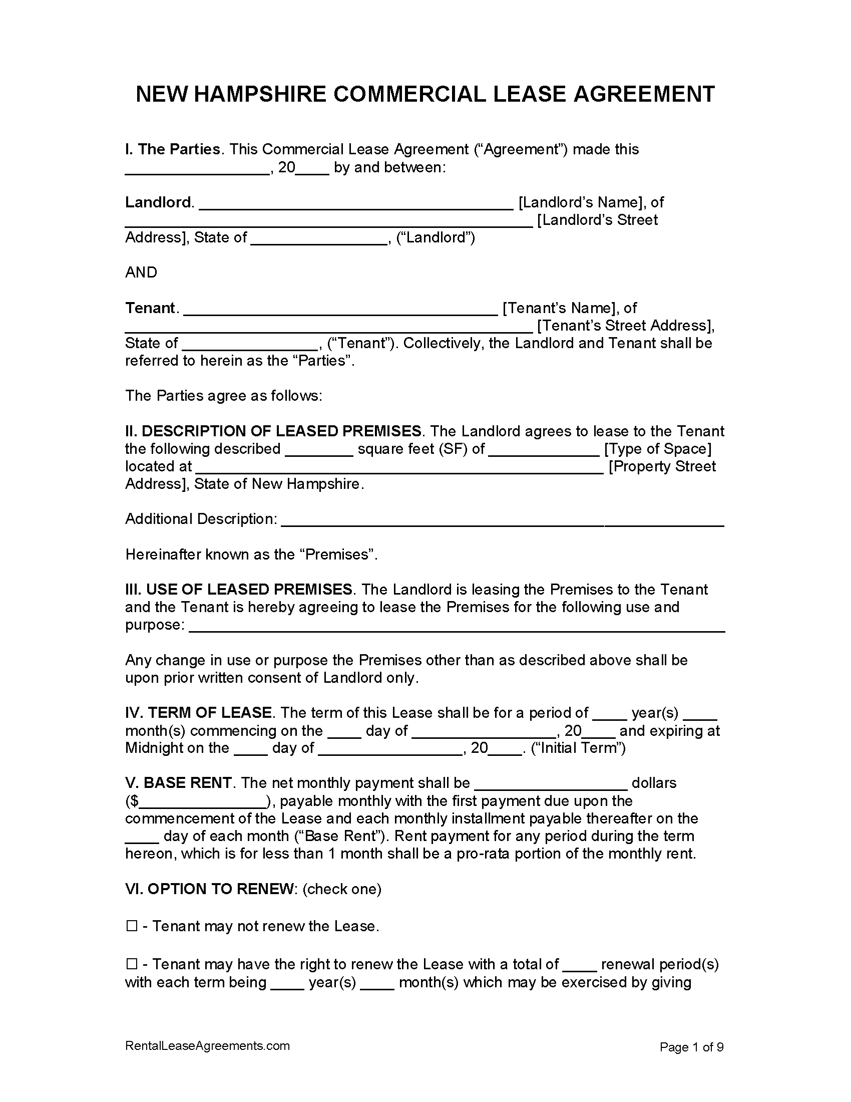 Free New Hampshire Rental Lease Agreements (6 Types) | PDF - MS Word