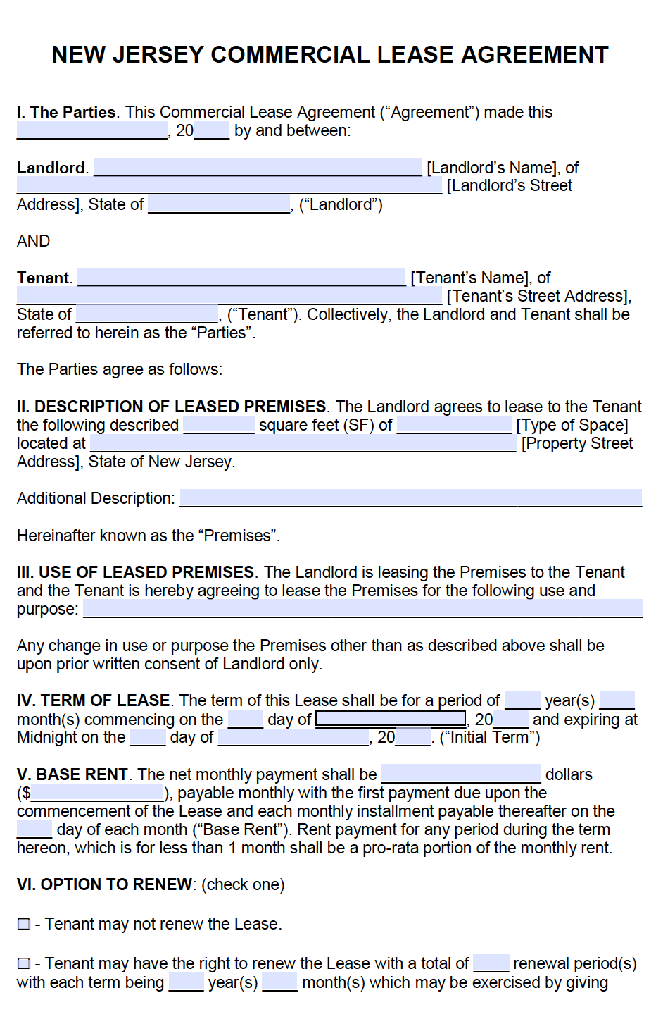 Nj Rental Agreement Template