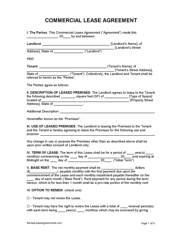 Free Commercial Lease Agreement Template Pdf Word