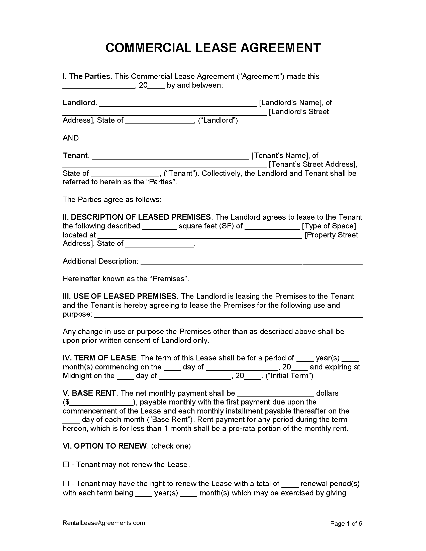 Free Commercial Lease Agreement Template  PDF - Word