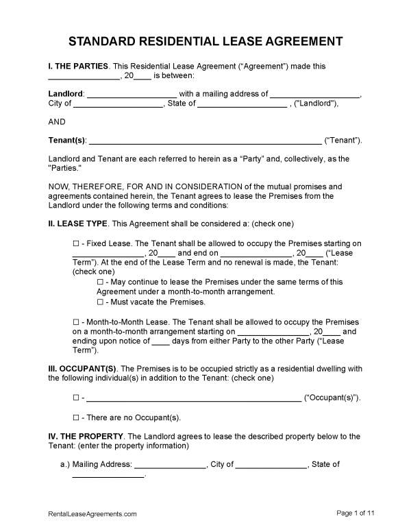 Free Lease Agreement Templates Pdf Word