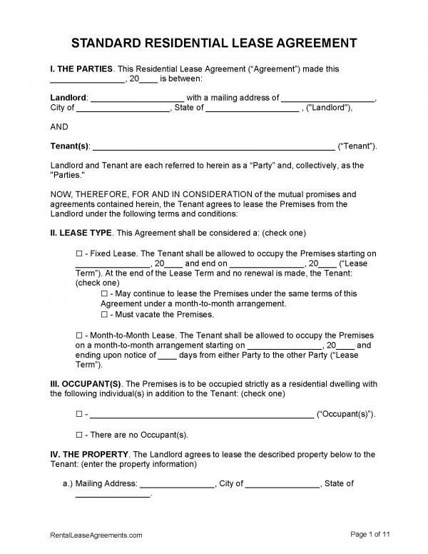 Free Lease Agreement Templates